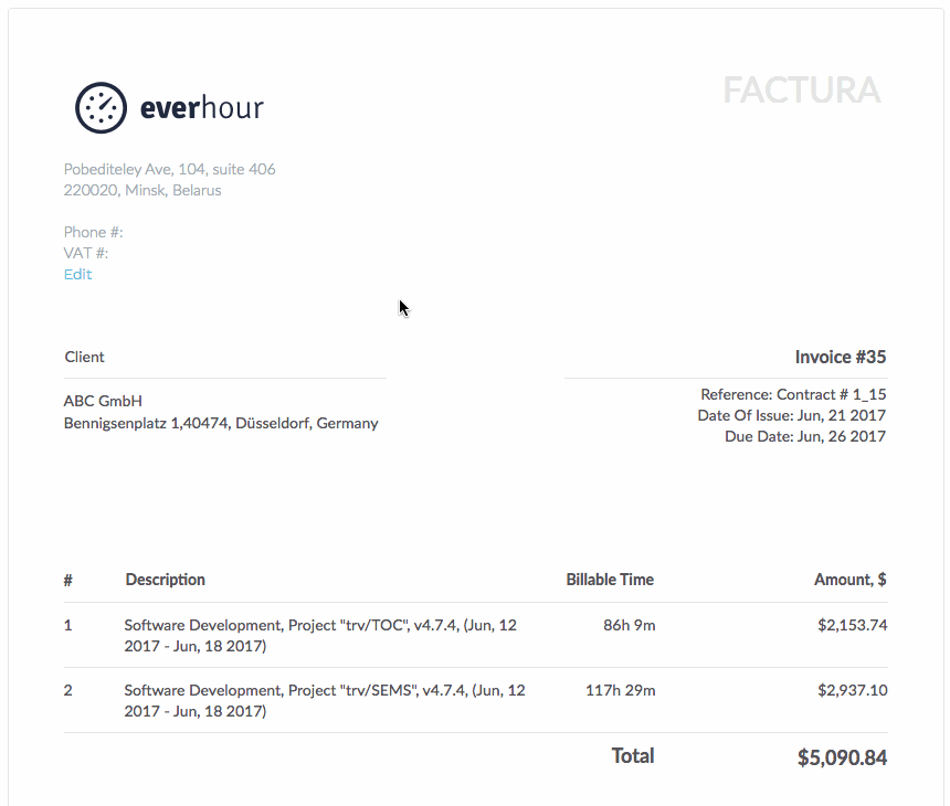 make everhour invoices in your native language