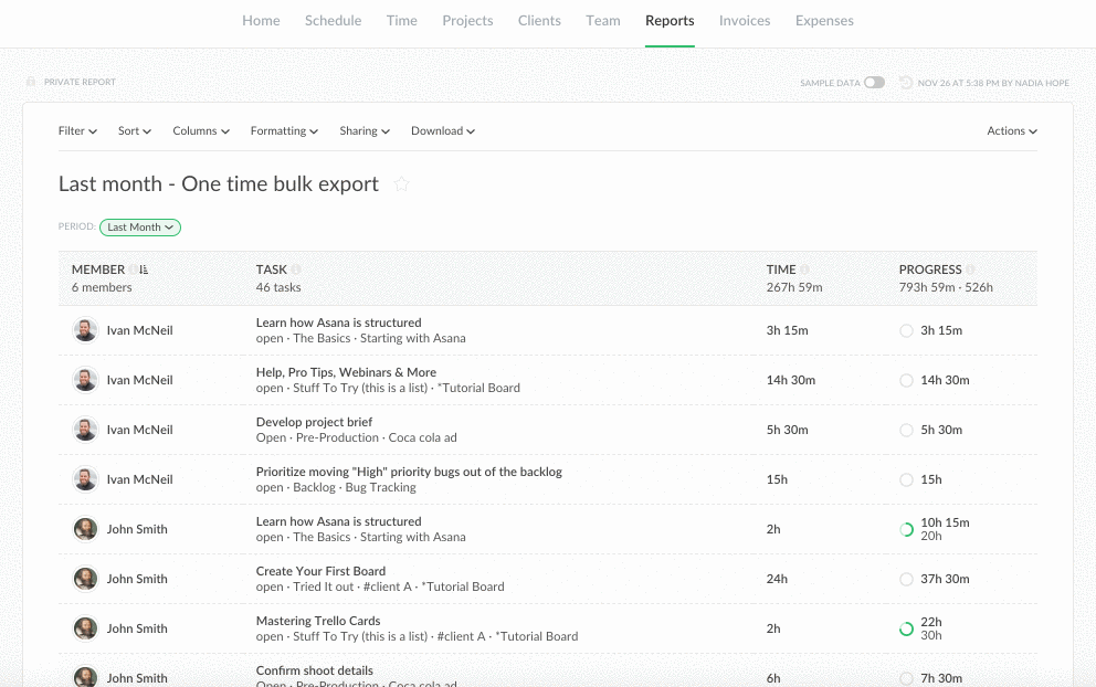 schedule export of reports