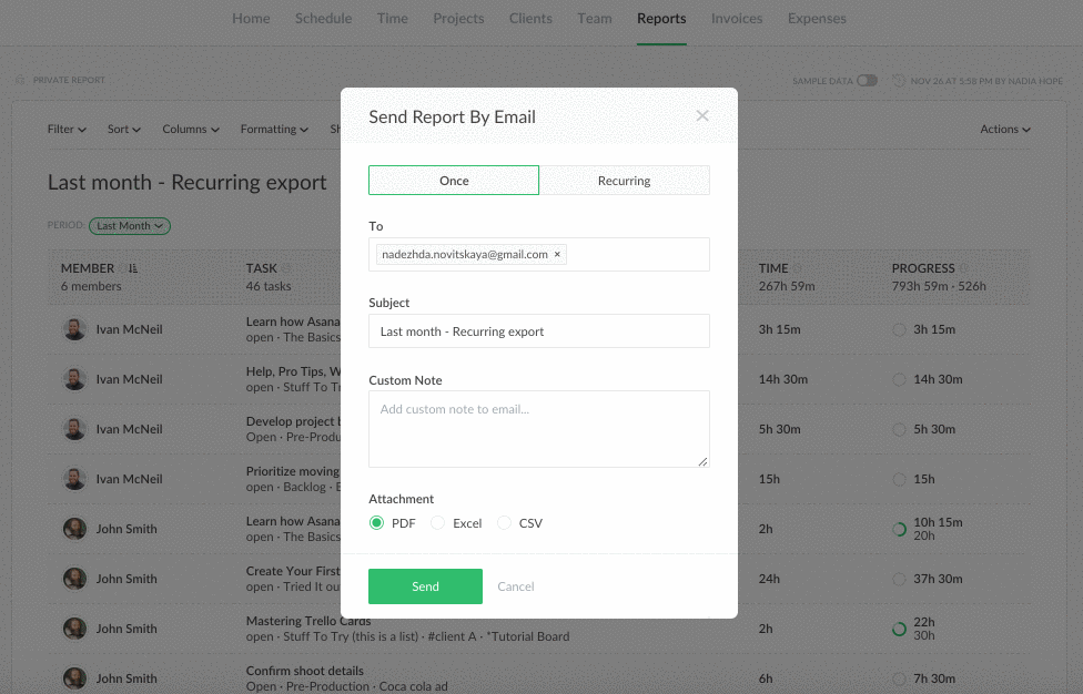 schedule export of reports