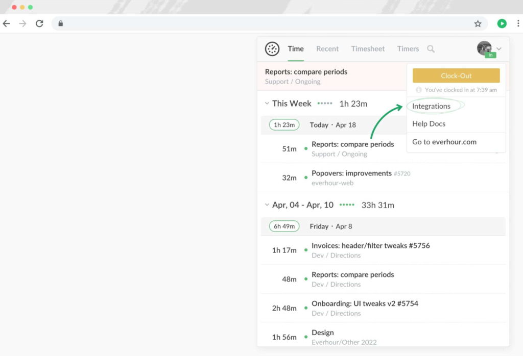 everhour website integrations