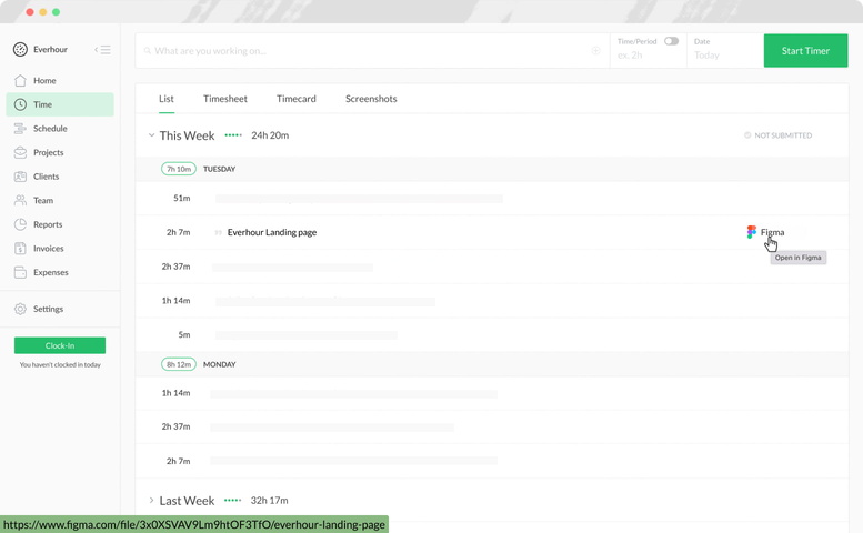 everhour figma time tracking time page