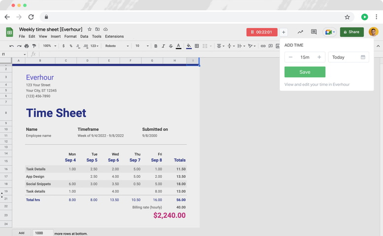 everhour google sheets time tracking controls