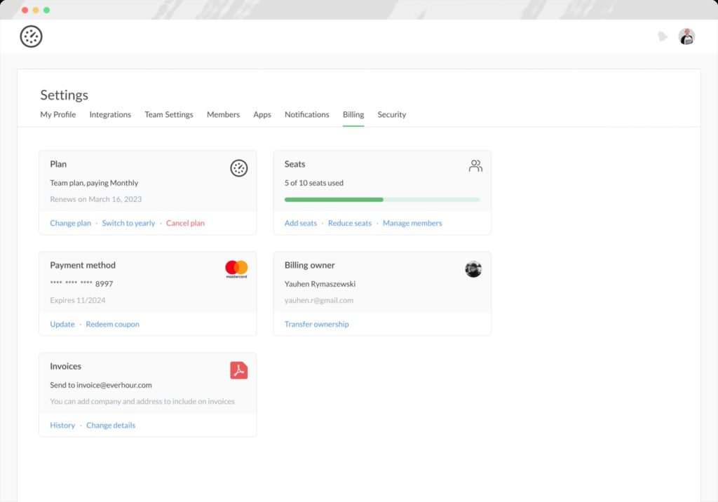 billable seats and planned time on timeline