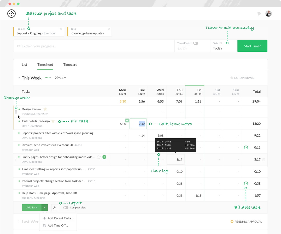 everhour attendance tracker time page