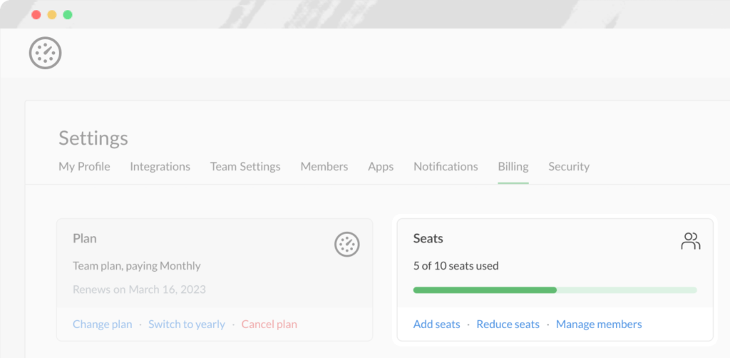 per-seat billing and planned time on timeline