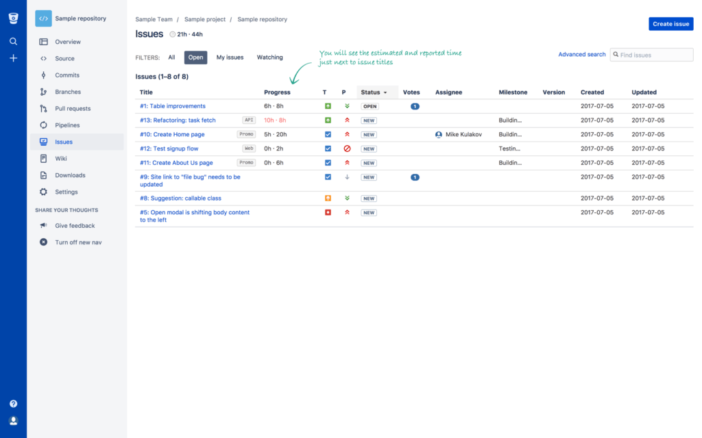 bitbucket time tracking integration