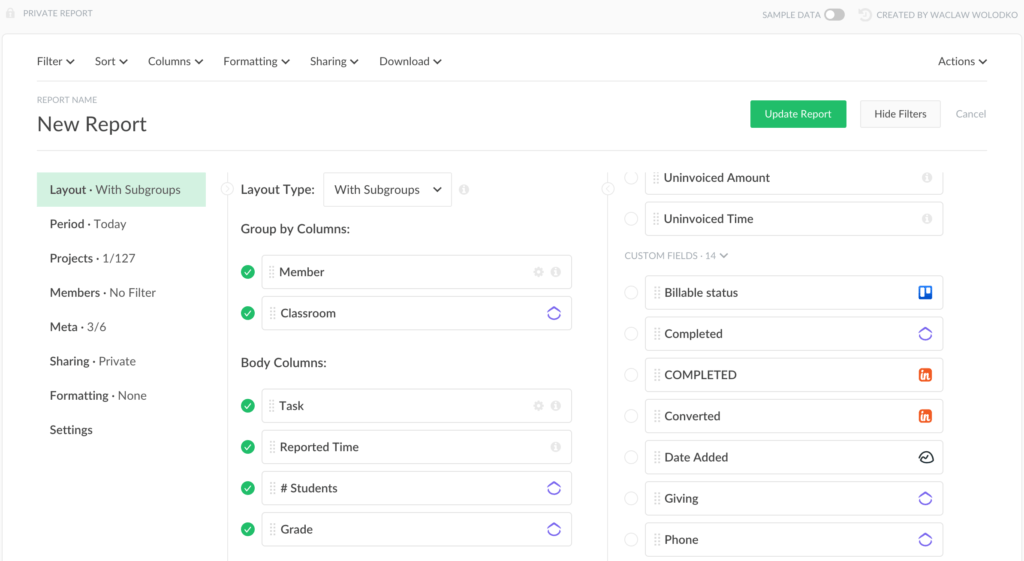 reports with clickup custom fields