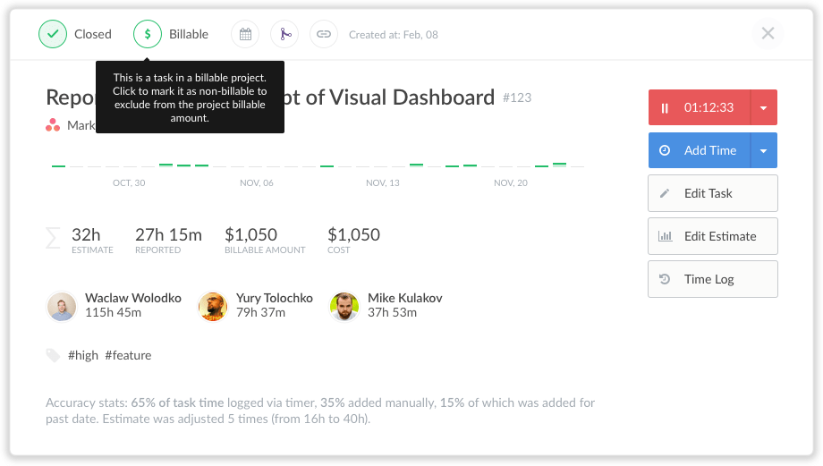 billable and non-billable time in one project