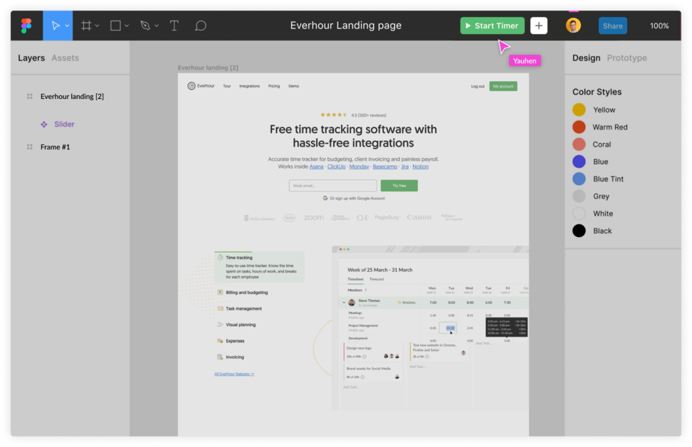 Time tracking and estimates inside Figma