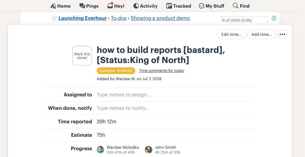 basecamp3: using tags & custom fields in reports