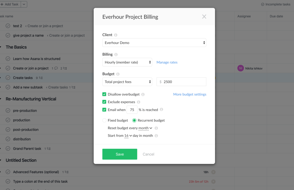 change the start date of a monthly budget