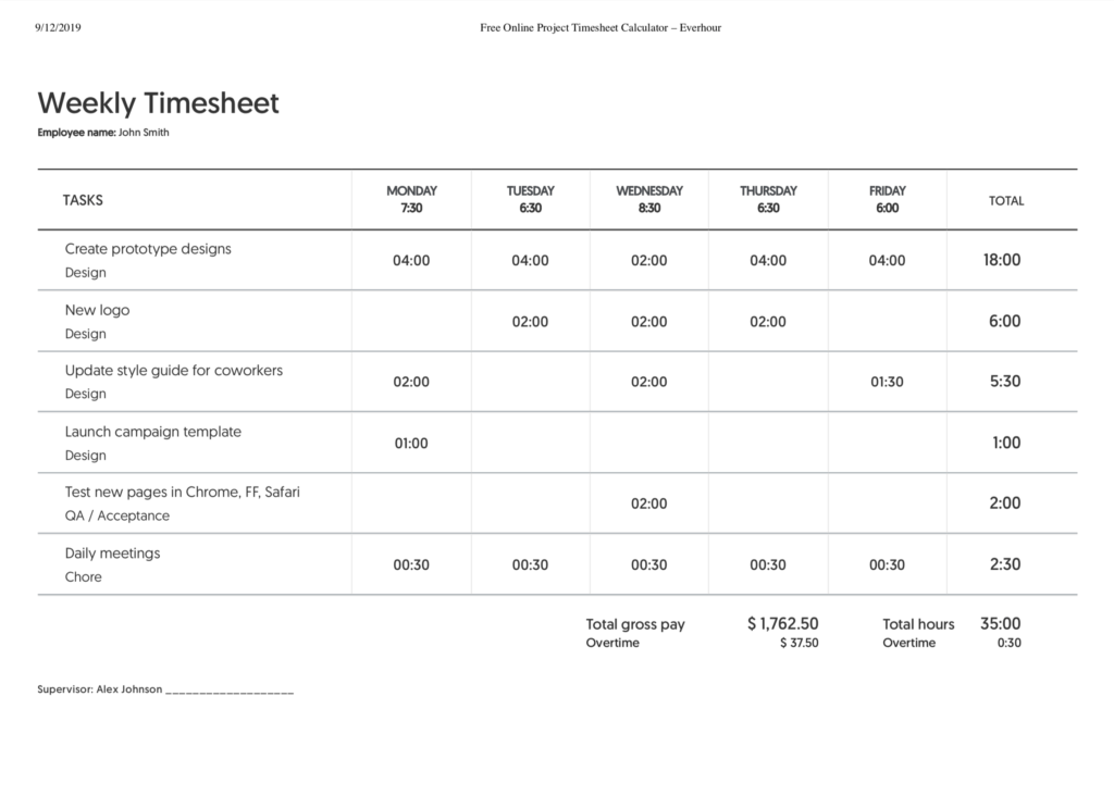 time card calculator and timesheet: weekly, biweekly, with lunch breaks