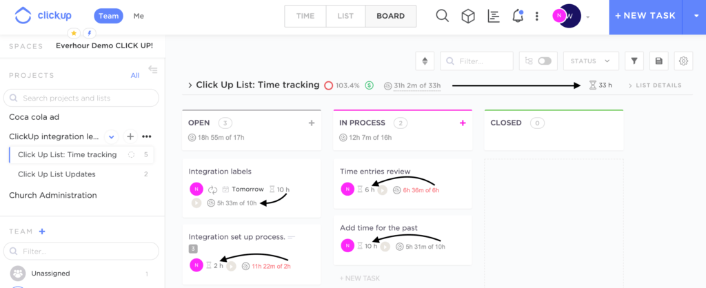 b-sync of estimates in clickup