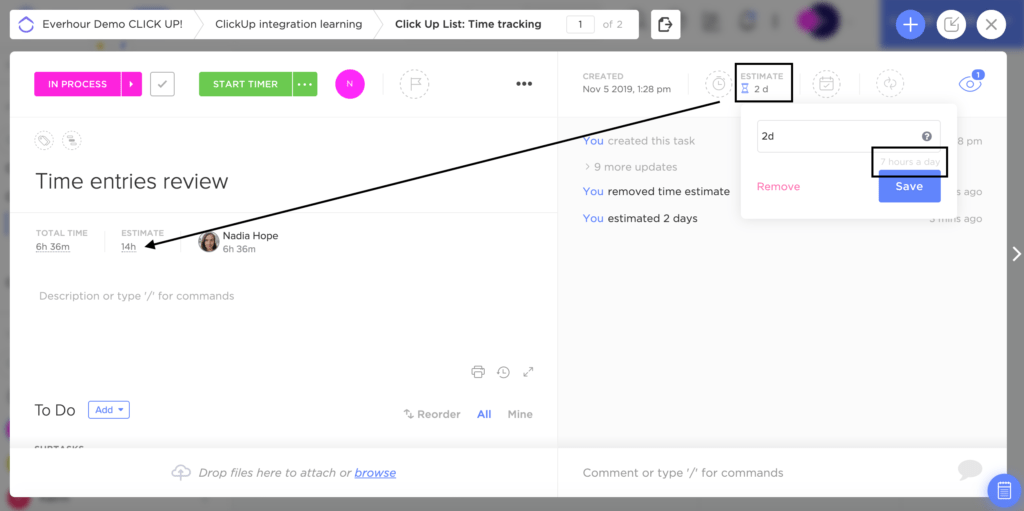 b-sync of estimates in clickup